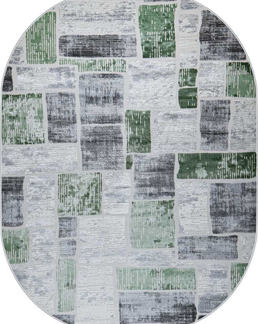 Ковер турецкий 38471A Kleopatra овальный (Полипропилен, зеленый, серый)