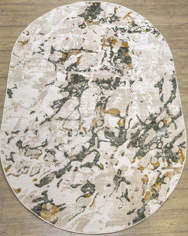 Ковер турецкий KN56C Rich (Полиэстер хит-сет, бежевый, зеленый) овальный